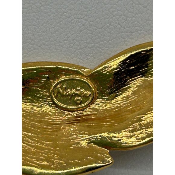 Napier Necklace Beige Enamel On Gold-tone Metal Choker Spring Ring Vintage 16 In - Picture 5 of 6